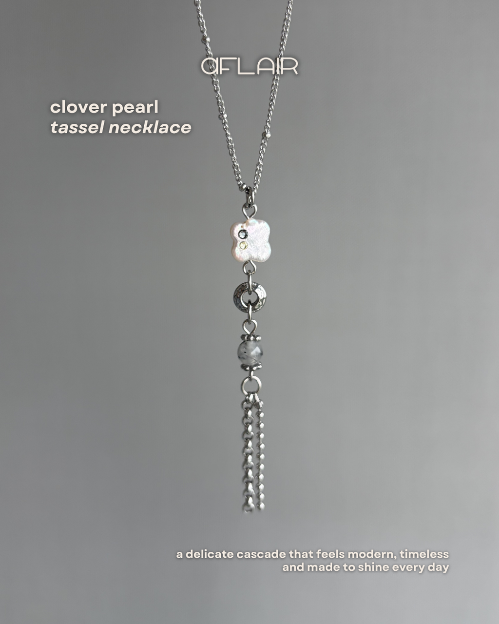 clover pearl tassel necklace