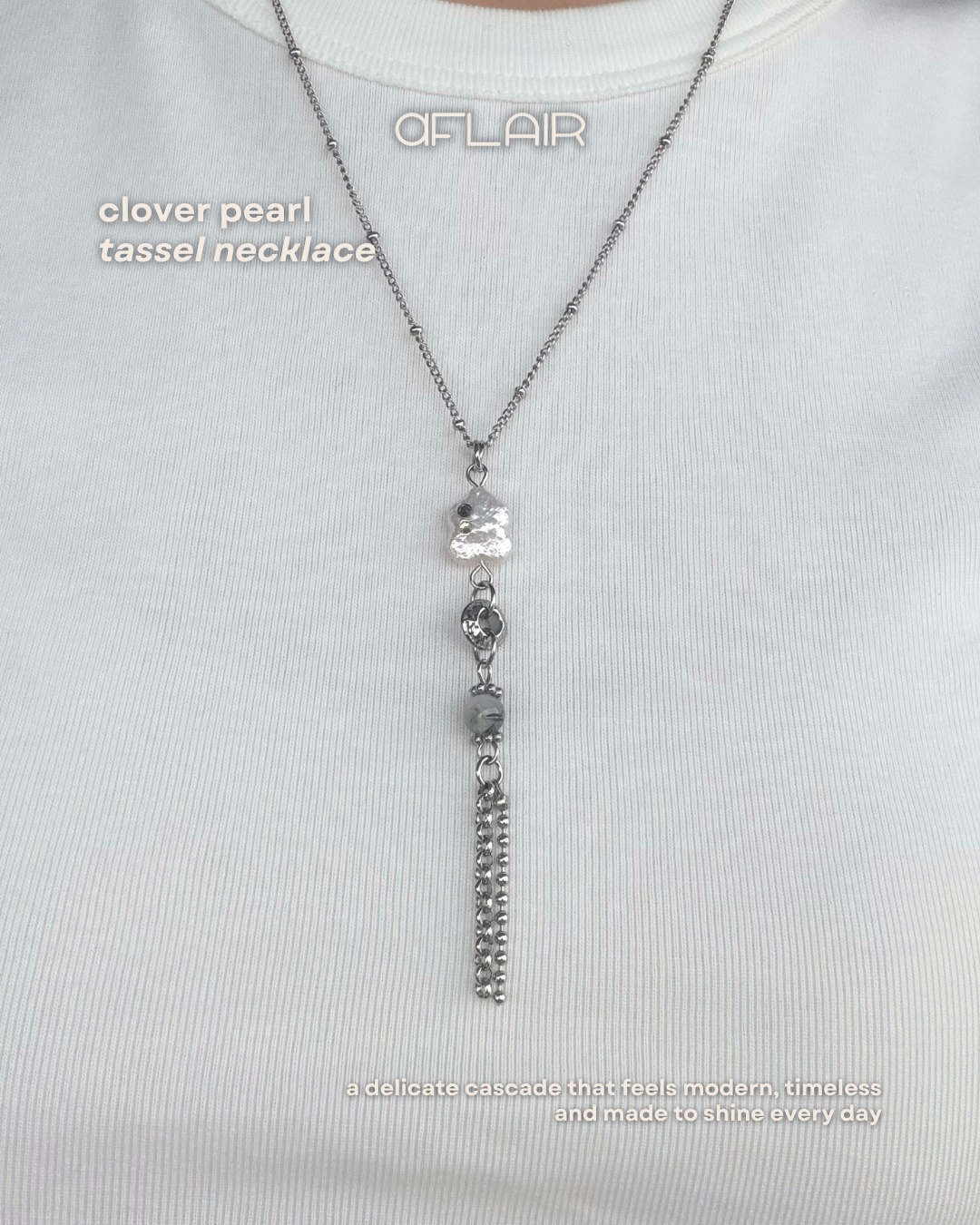 clover pearl tassel necklace